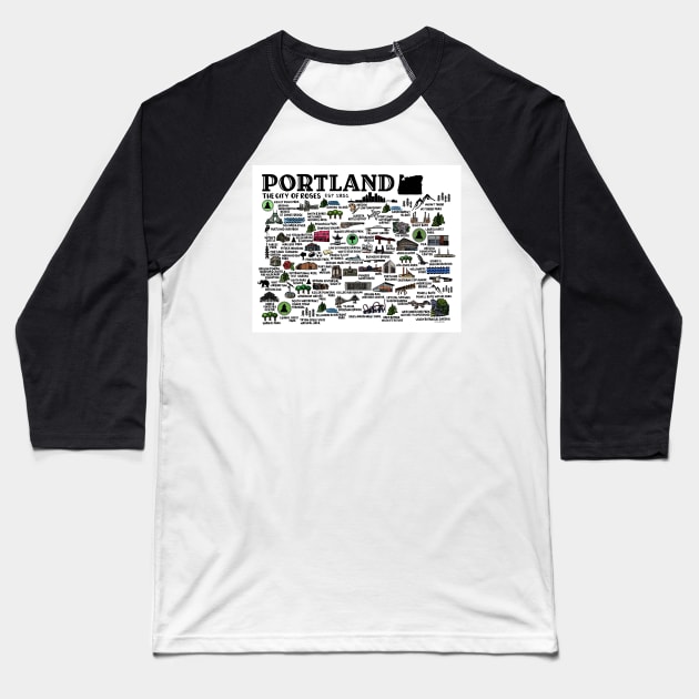 Portland Oregon Map Baseball T-Shirt by fiberandgloss